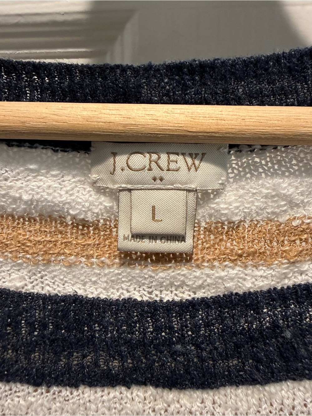 J. Crew Navy Sleeve Striped Tee with Cream and Tan Body - Picture 3 of 3